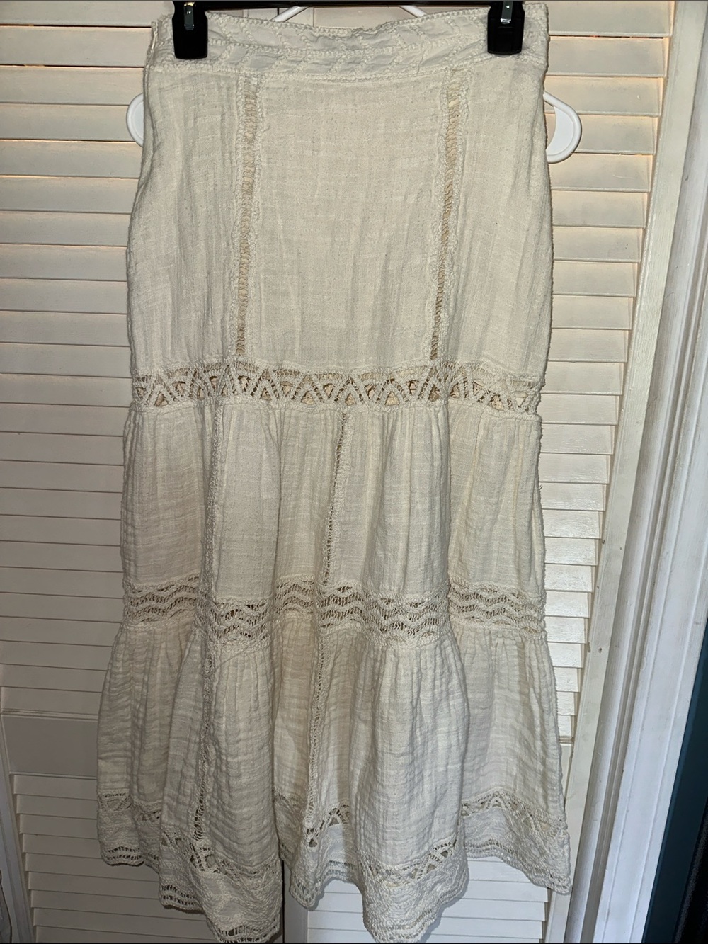 Zara Cream Tiered Crochet-Trim Maxi Skirt